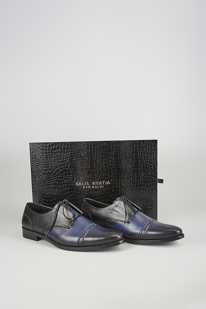 Black & Navy Leather Hand Patina Cap-Toe Shoes by SALIL BHATIA at Pernia's Pop Up Shop
