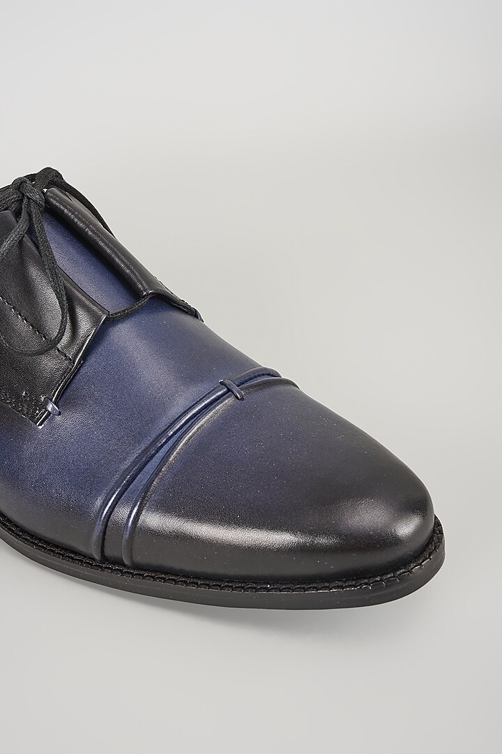 Black & Navy Leather Hand Patina Cap-Toe Shoes by SALIL BHATIA at Pernia's Pop Up Shop