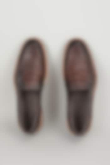 Chocolate Brown Pebbled Leather Loafers by SALIL BHATIA at Pernia's Pop Up Shop