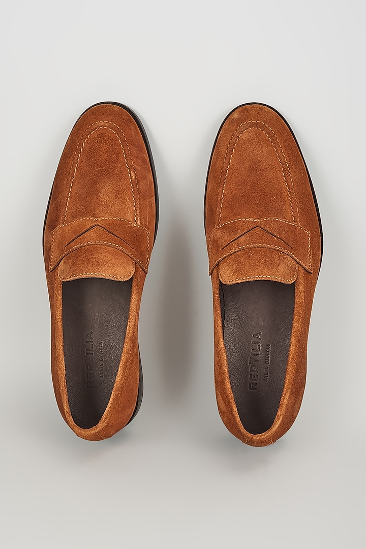 Tan Suede & Leather Penny Loafers by SALIL BHATIA at Pernia's Pop Up Shop