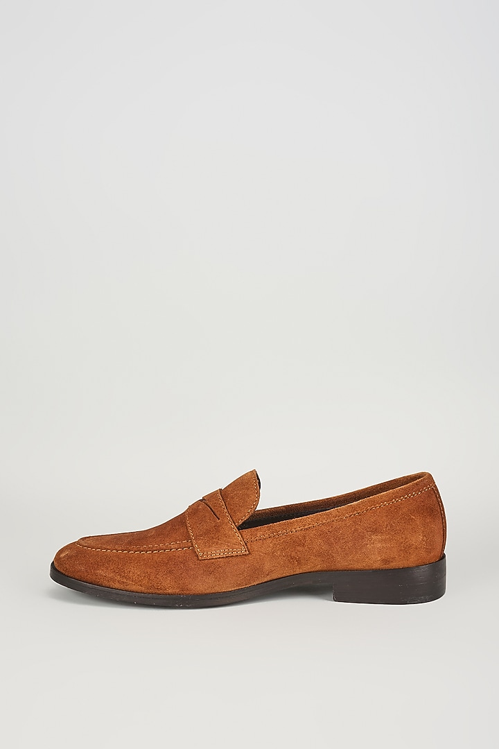 Tan Suede & Leather Penny Loafers by SALIL BHATIA at Pernia's Pop Up Shop