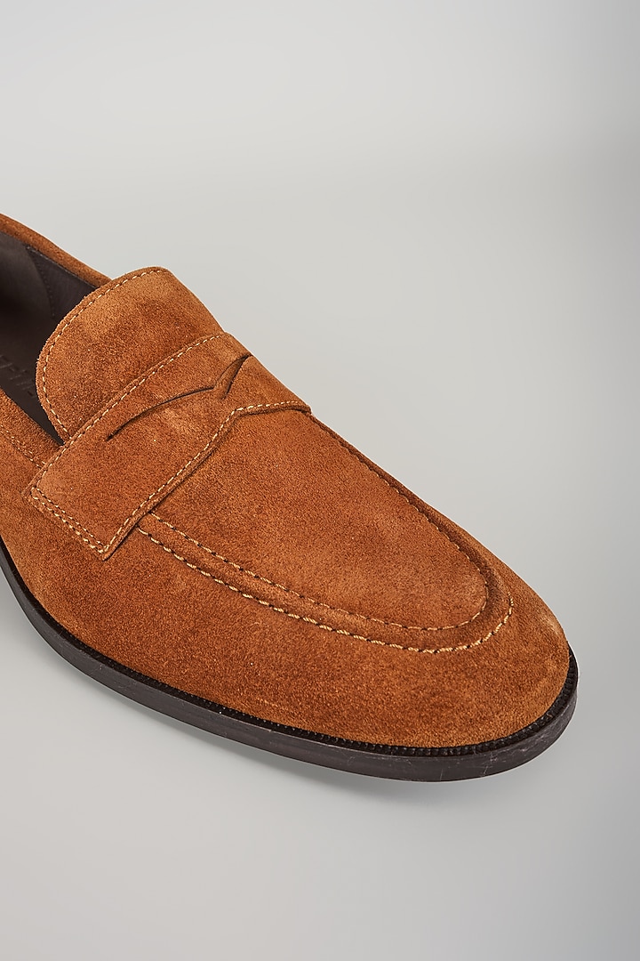 Tan Suede & Leather Penny Loafers by SALIL BHATIA at Pernia's Pop Up Shop