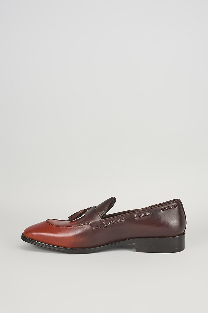 Orange & Black Ombre Full-Grain Leather Hand Patina Tassel Loafers by SALIL BHATIA at Pernia's Pop Up Shop