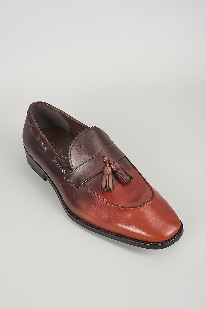 Orange & Black Ombre Full-Grain Leather Hand Patina Tassel Loafers by SALIL BHATIA at Pernia's Pop Up Shop