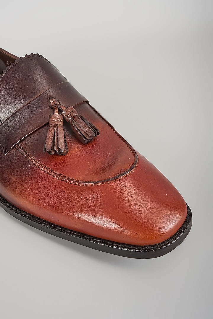 Orange & Black Ombre Full-Grain Leather Hand Patina Tassel Loafers by SALIL BHATIA at Pernia's Pop Up Shop