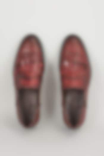 Burgundy Leather Brogue Wingtip Kiltie Slip-On Shoes by SALIL BHATIA at Pernia's Pop Up Shop