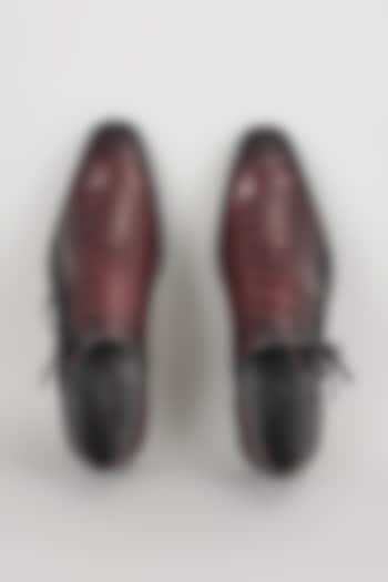 Burgundy & Black Croc Embossed Leather Hand Patina Oxford Shoes by SALIL BHATIA at Pernia's Pop Up Shop