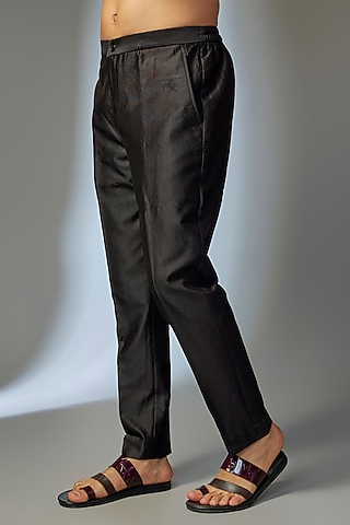 Black Silk Chanderi Pants by SALIL BHATIA