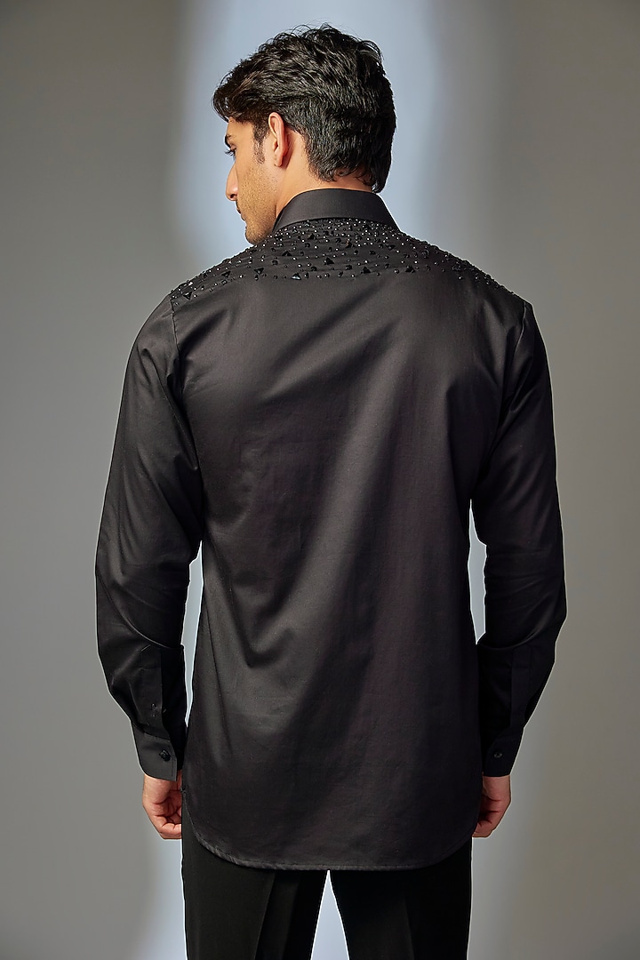 Black Giza Cotton Hand Embroidered Wedding Shirt by SALIL BHATIA at Pernia's Pop Up Shop