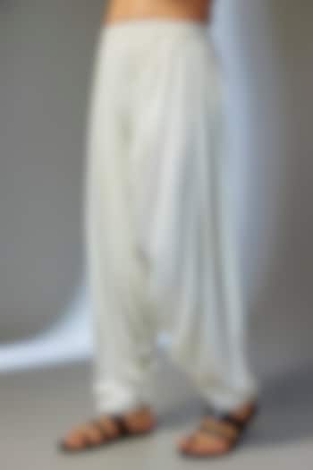 Ivory Modal Satin Pre-Draped Cowl Salwar by SALIL BHATIA at Pernia's Pop Up Shop