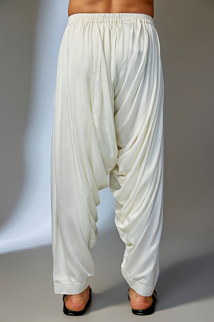 Ivory Modal Satin Pre-Draped Cowl Salwar by SALIL BHATIA at Pernia's Pop Up Shop