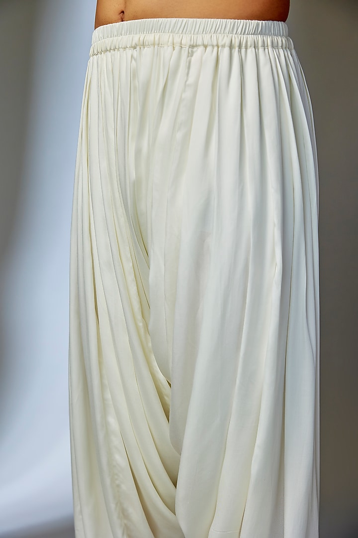 Ivory Modal Satin Pre-Draped Cowl Salwar by SALIL BHATIA at Pernia's Pop Up Shop
