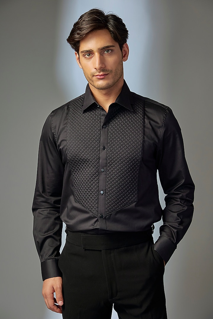 Black Giza Cotton Wedding Shirt by SALIL BHATIA at Pernia's Pop Up Shop