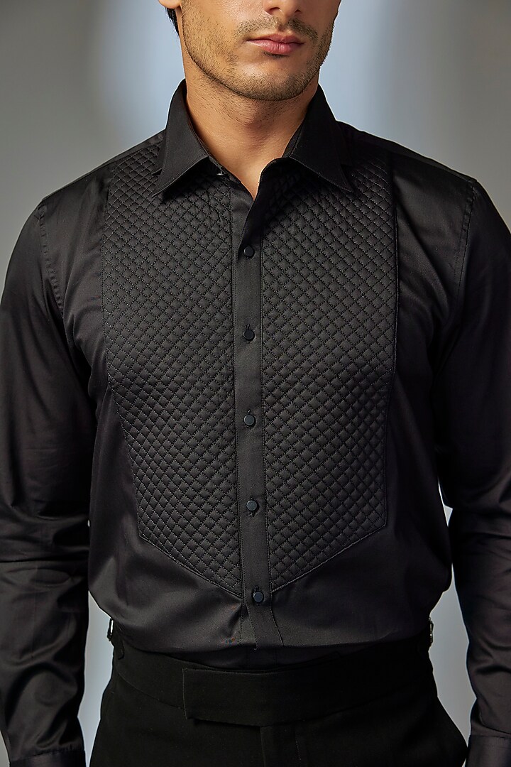 Black Giza Cotton Wedding Shirt by SALIL BHATIA at Pernia's Pop Up Shop