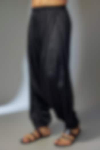 Black Modal Satin Pre-Draped Cowl Salwar by SALIL BHATIA at Pernia's Pop Up Shop