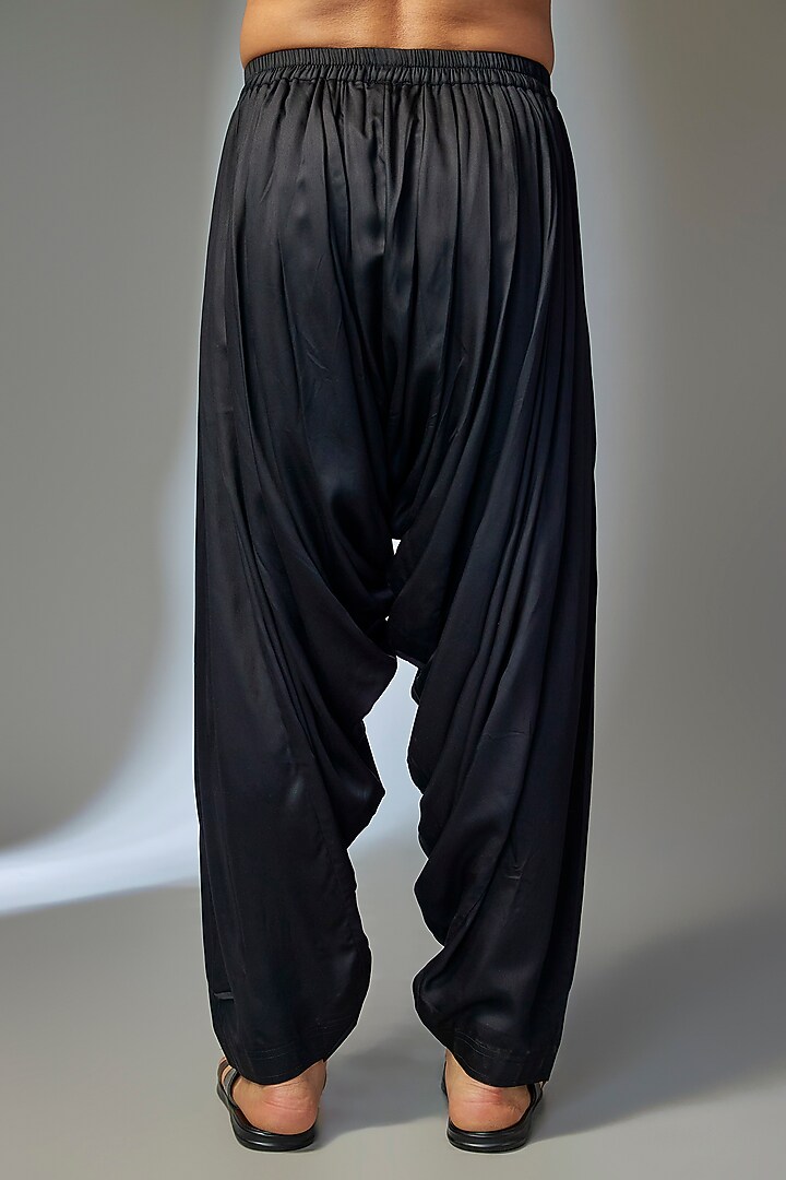 Black Modal Satin Pre-Draped Cowl Salwar by SALIL BHATIA at Pernia's Pop Up Shop