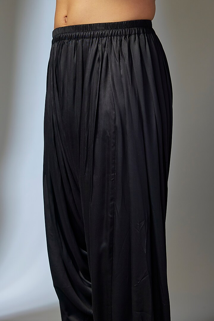 Black Modal Satin Pre-Draped Cowl Salwar by SALIL BHATIA at Pernia's Pop Up Shop