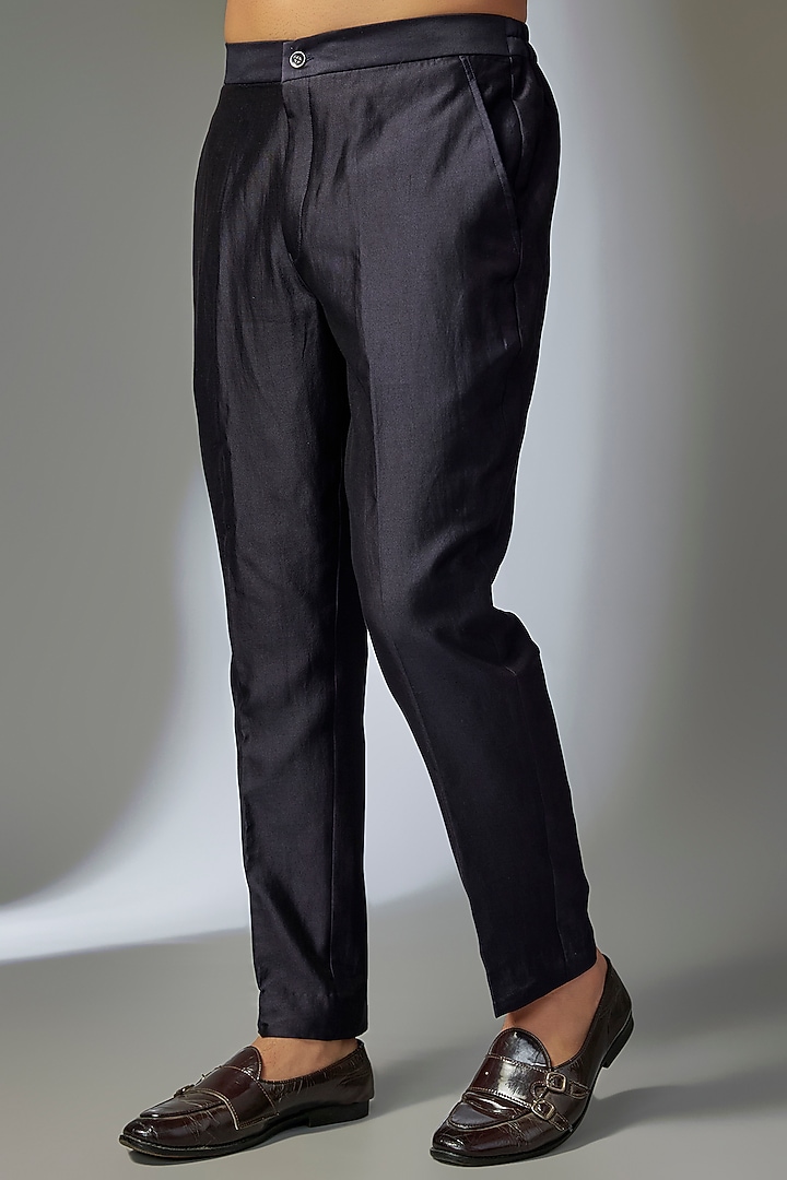 Dark Blue Dola Silk Cutdana Embroidered Groom Indowestern Set by SALIL BHATIA at Pernia's Pop Up Shop