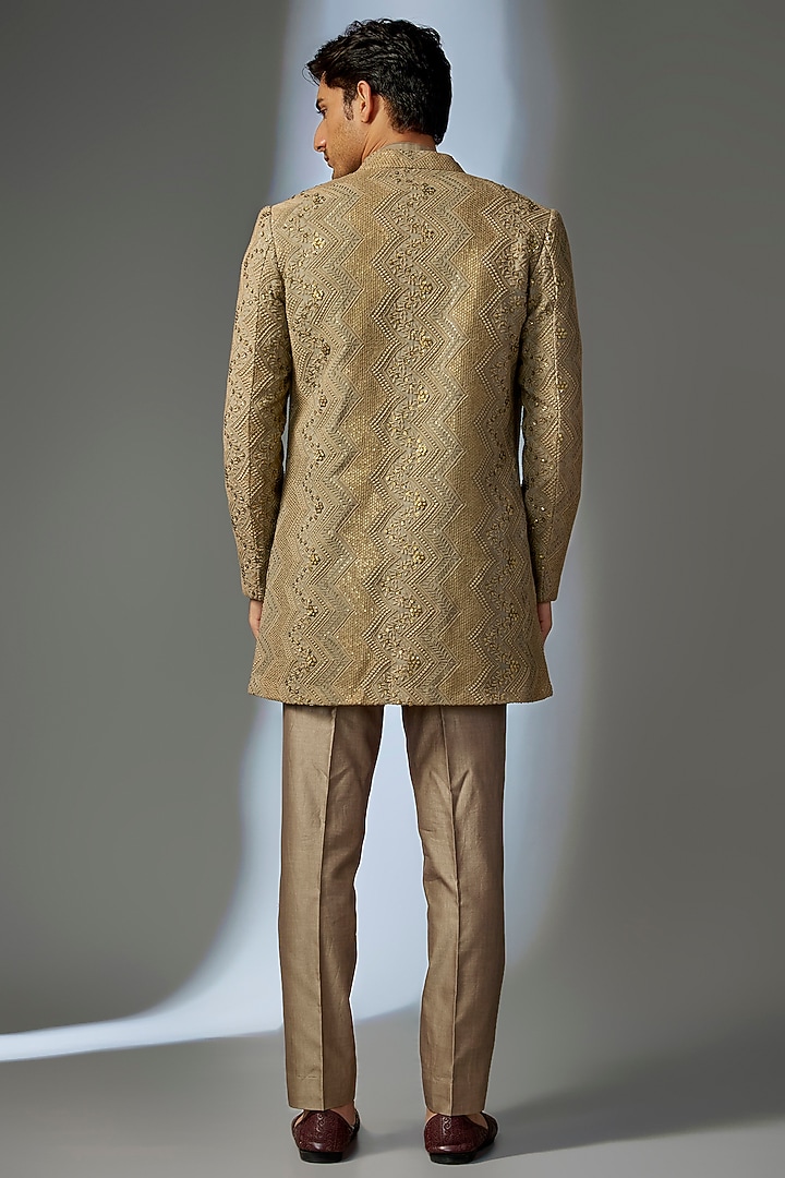 Beige Georgette Sequin Embellished Wedding Indowestern Set by SALIL BHATIA at Pernia's Pop Up Shop