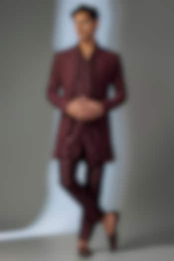 Wine Silk Chanderi Sequin Embellished Wedding Indowestern Set by SALIL BHATIA at Pernia's Pop Up Shop