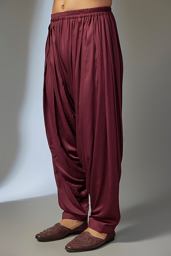 Wine Silk Mirror Embroidered Kurta Set by SALIL BHATIA at Pernia's Pop Up Shop