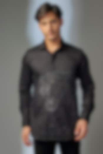 Black Giza Cotton Jaguar Embellished Party Wear Shirt by SALIL BHATIA at Pernia's Pop Up Shop