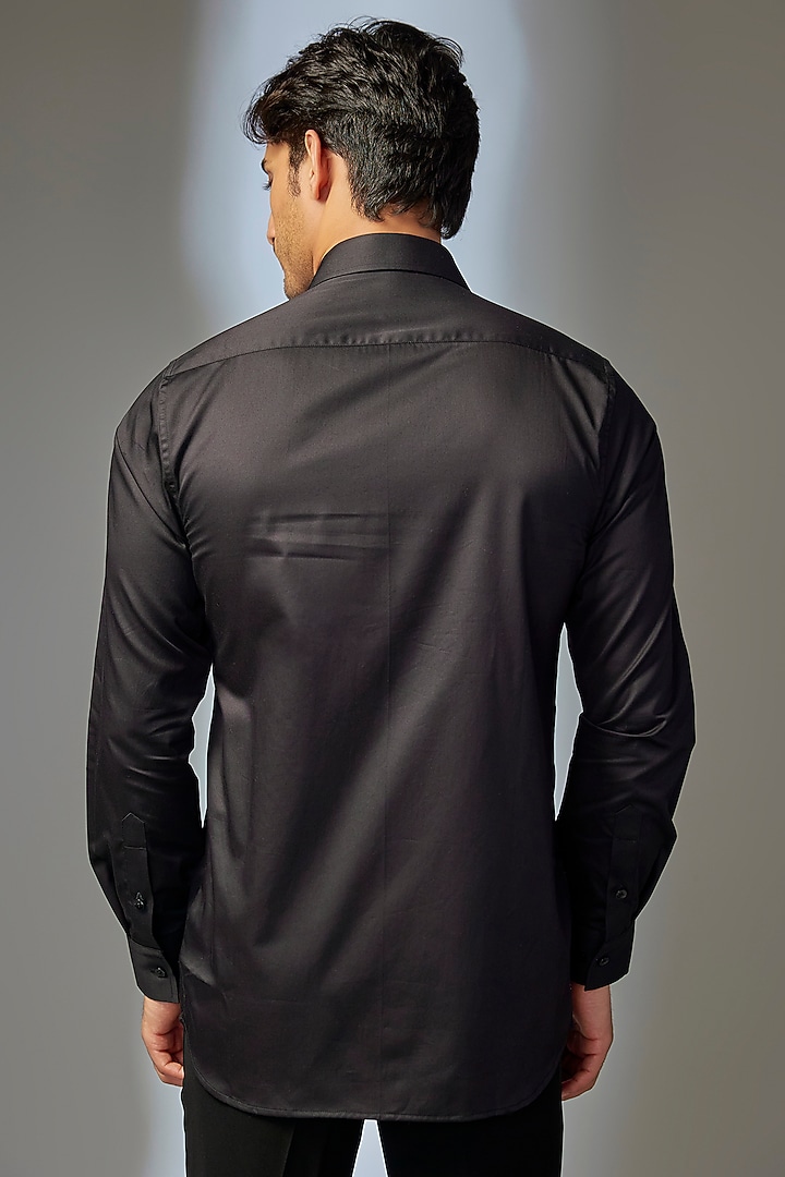 Black Giza Cotton Jaguar Embellished Party Wear Shirt by SALIL BHATIA at Pernia's Pop Up Shop