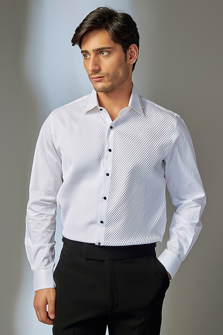 Ivory Giza Cotton Wedding Shirt by SALIL BHATIA at Pernia's Pop Up Shop