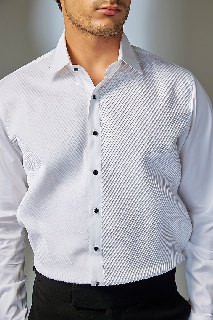Ivory Giza Cotton Wedding Shirt by SALIL BHATIA at Pernia's Pop Up Shop
