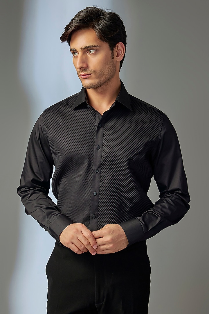 Black Giza Cotton Wedding Shirt by SALIL BHATIA at Pernia's Pop Up Shop