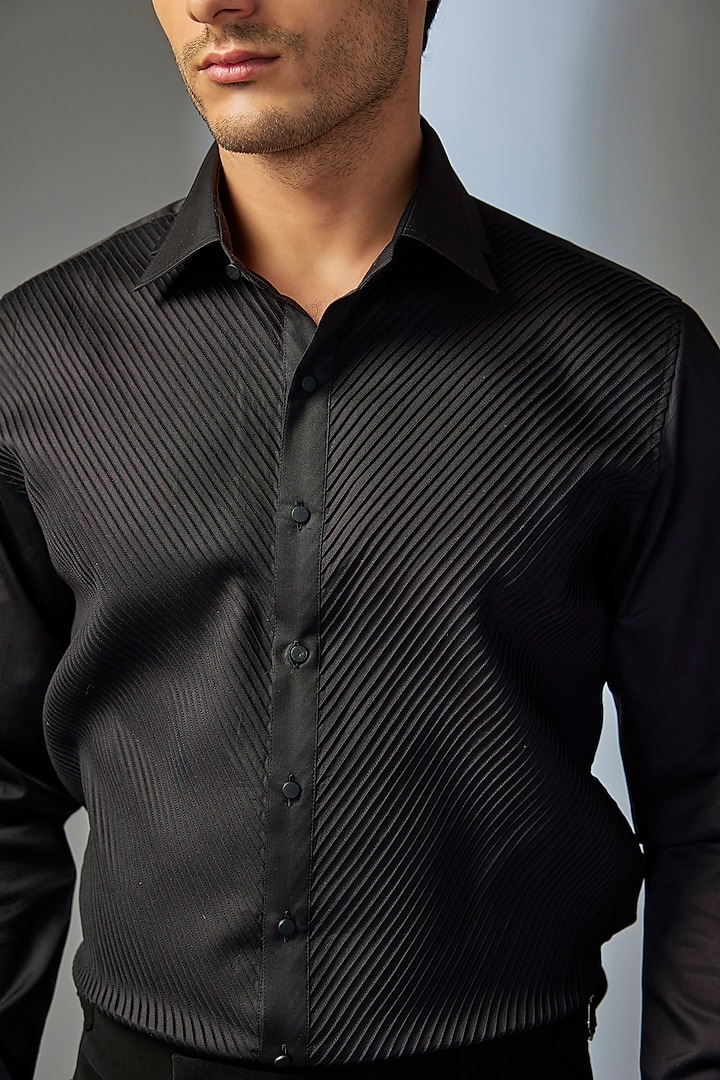 Black Giza Cotton Wedding Shirt by SALIL BHATIA at Pernia's Pop Up Shop