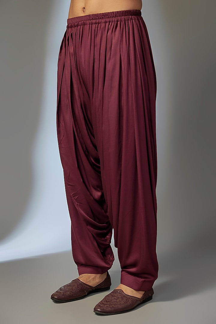 Wine Pure Silk Mirror Work Kurta Set by SALIL BHATIA at Pernia's Pop Up Shop