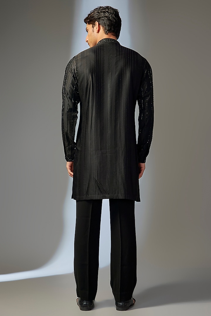 Black Japanese Fabric Cutdana Embroidered Kurta Set by SALIL BHATIA at Pernia's Pop Up Shop
