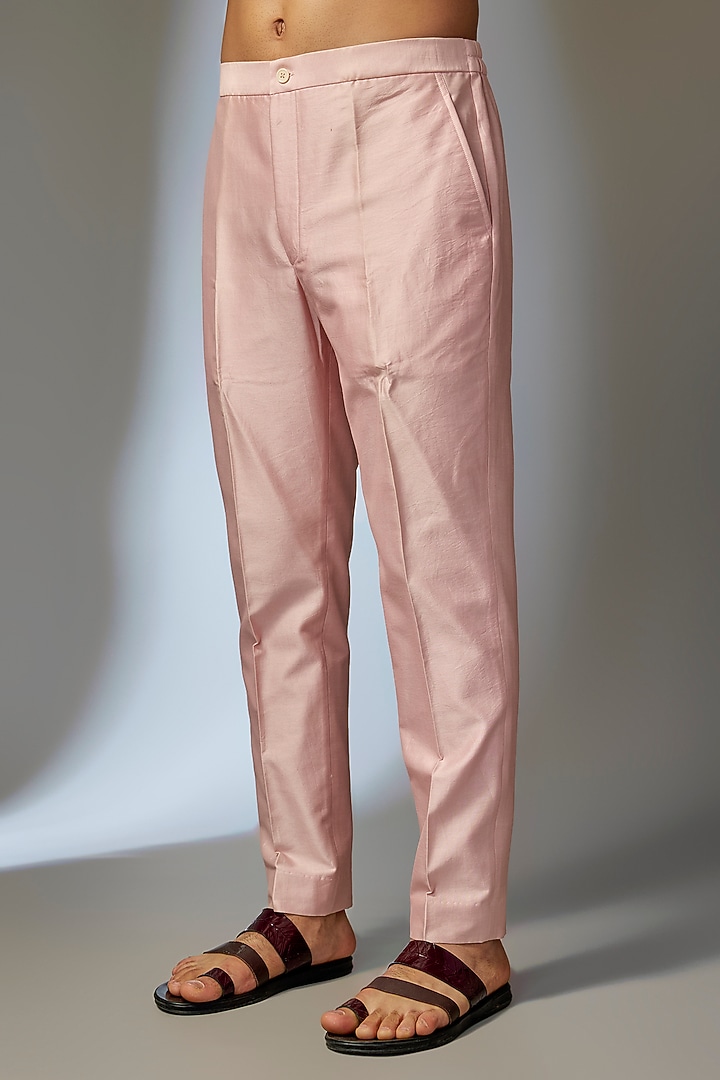 Peach Blush Dola Silk Thread Embellished Kurta Set by SALIL BHATIA at Pernia's Pop Up Shop