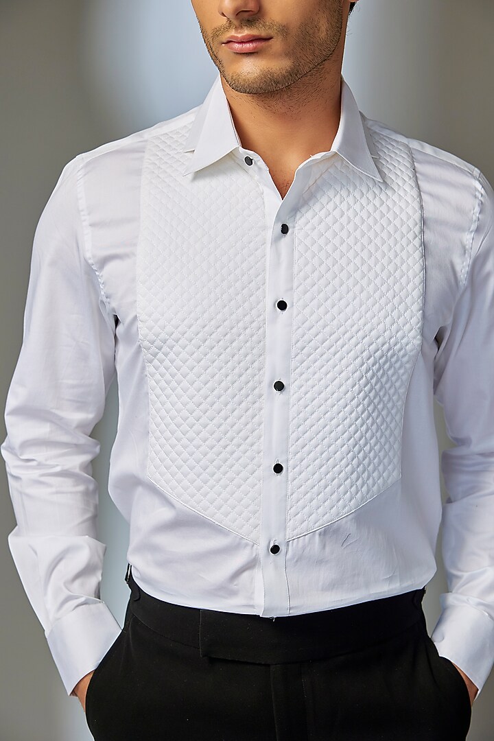 Ivory Giza Cotton Wedding Shirt by SALIL BHATIA at Pernia's Pop Up Shop