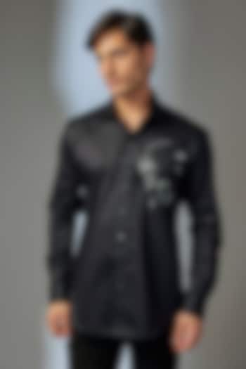 Black Giza Cotton Embellished Party Wear Shirt by SALIL BHATIA at Pernia's Pop Up Shop