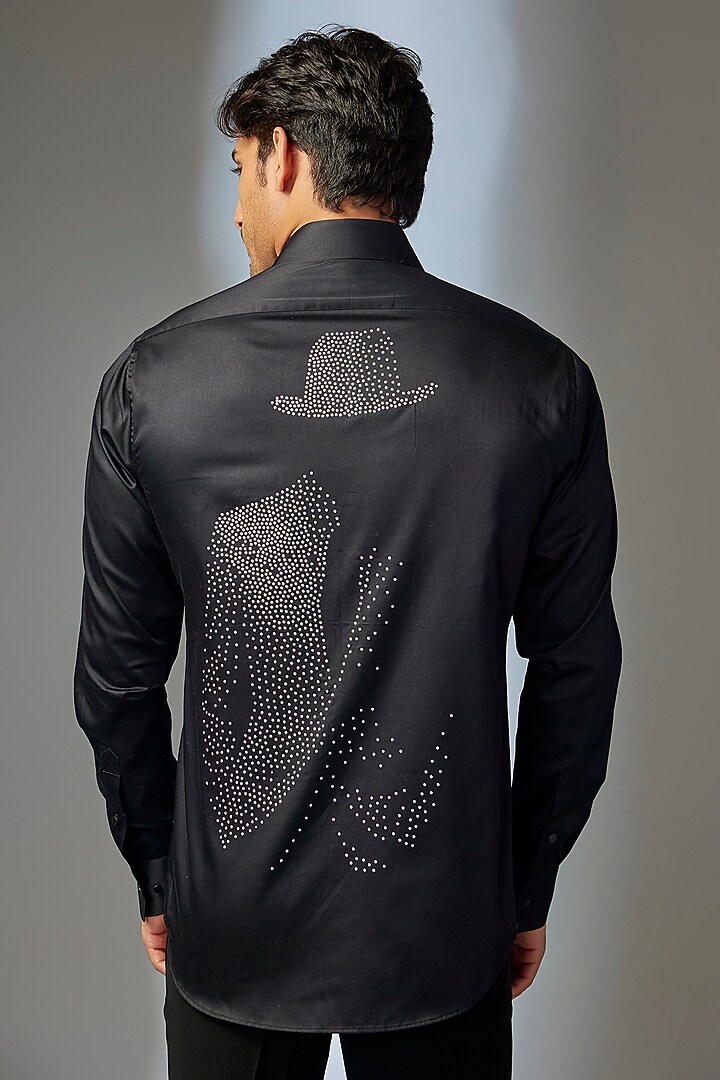 Black Giza Cotton Embellished Party Wear Shirt by SALIL BHATIA at Pernia's Pop Up Shop