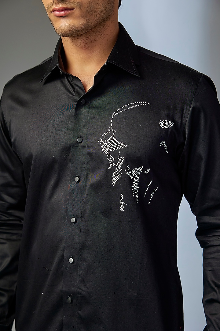 Black Giza Cotton Embellished Party Wear Shirt by SALIL BHATIA at Pernia's Pop Up Shop