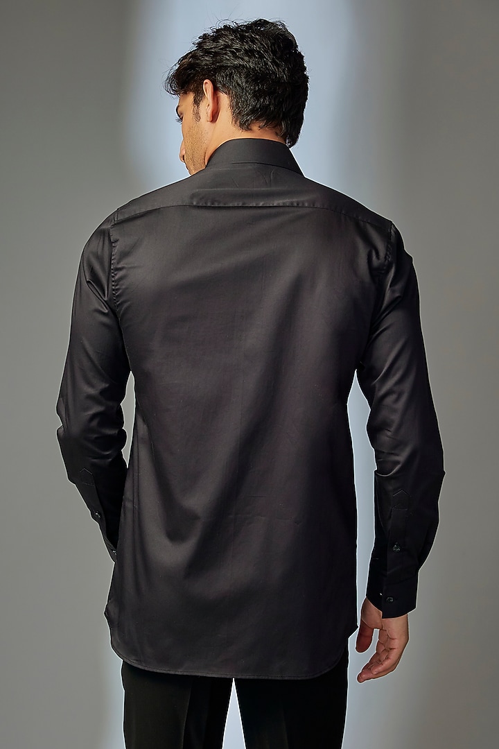 Black Giza Cotton Bengal Tiger Hand Embellished Party Wear Shirt by SALIL BHATIA at Pernia's Pop Up Shop