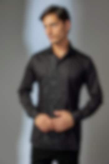 Black Giza Cotton Hand Embroidered Wedding Shirt by SALIL BHATIA at Pernia's Pop Up Shop