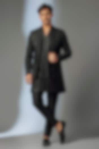 Black Silk Chanderi Zari Embellished Wedding Indowestern Set by SALIL BHATIA at Pernia's Pop Up Shop