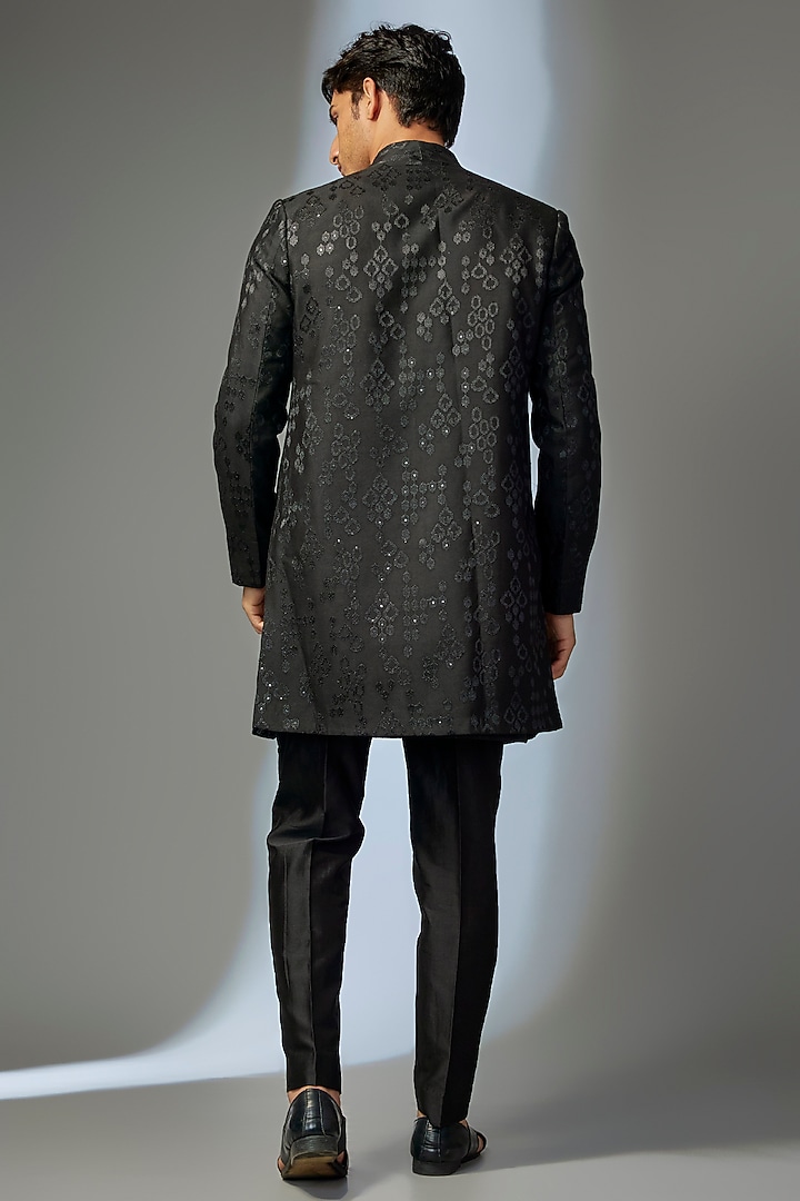 Black Silk Chanderi Zari Embellished Wedding Indowestern Set by SALIL BHATIA at Pernia's Pop Up Shop