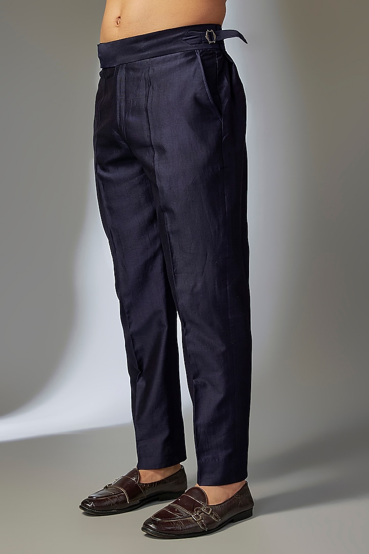 Navy Blue Silk Chanderi Thread Embellished Wedding Indowestern Set by SALIL BHATIA at Pernia's Pop Up Shop