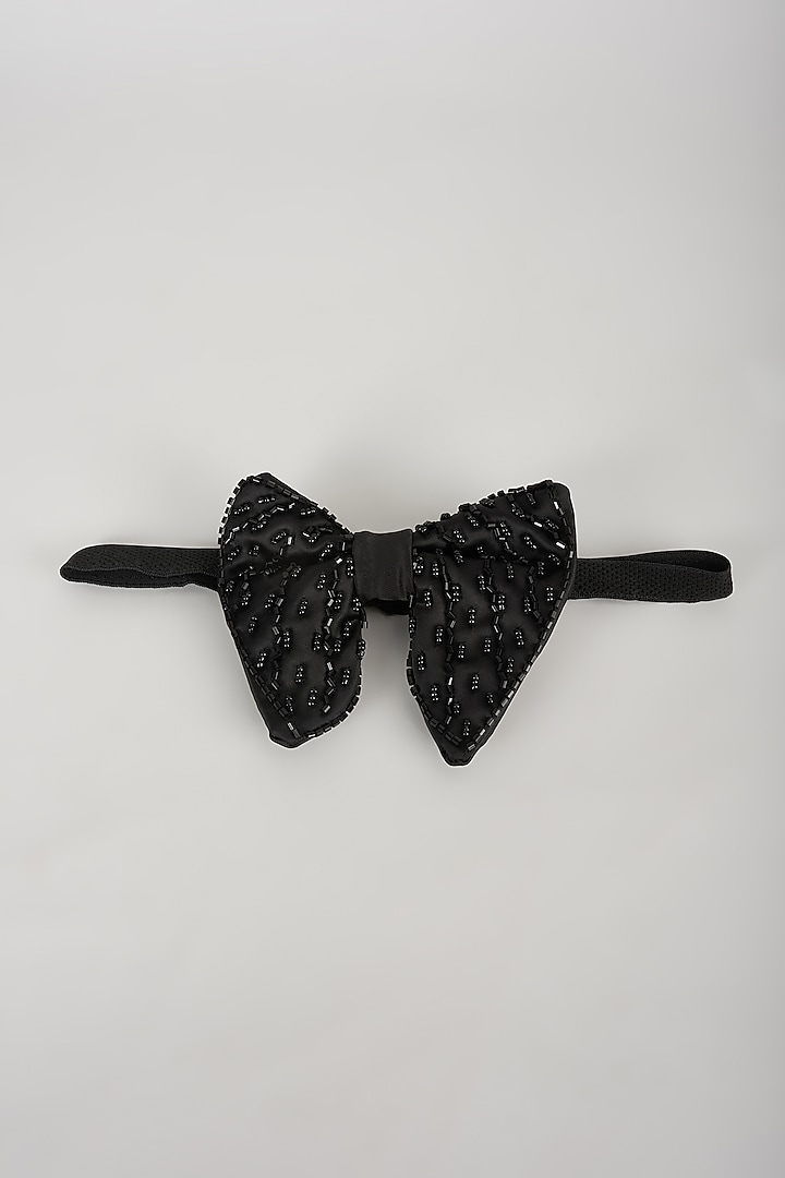 Black Satin Hand Embellished Bowtie by SALIL BHATIA at Pernia's Pop Up Shop