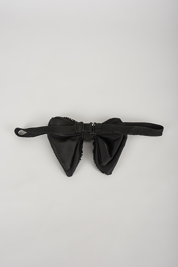 Black Satin Hand Embellished Bowtie by SALIL BHATIA at Pernia's Pop Up Shop