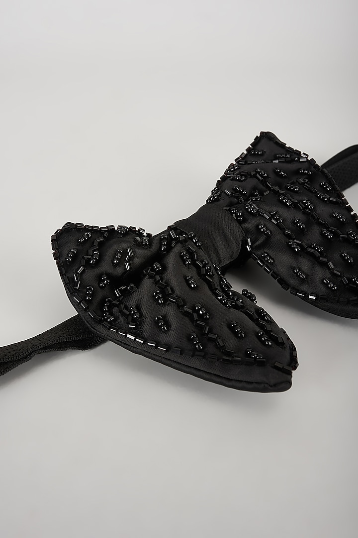 Black Satin Hand Embellished Bowtie by SALIL BHATIA at Pernia's Pop Up Shop
