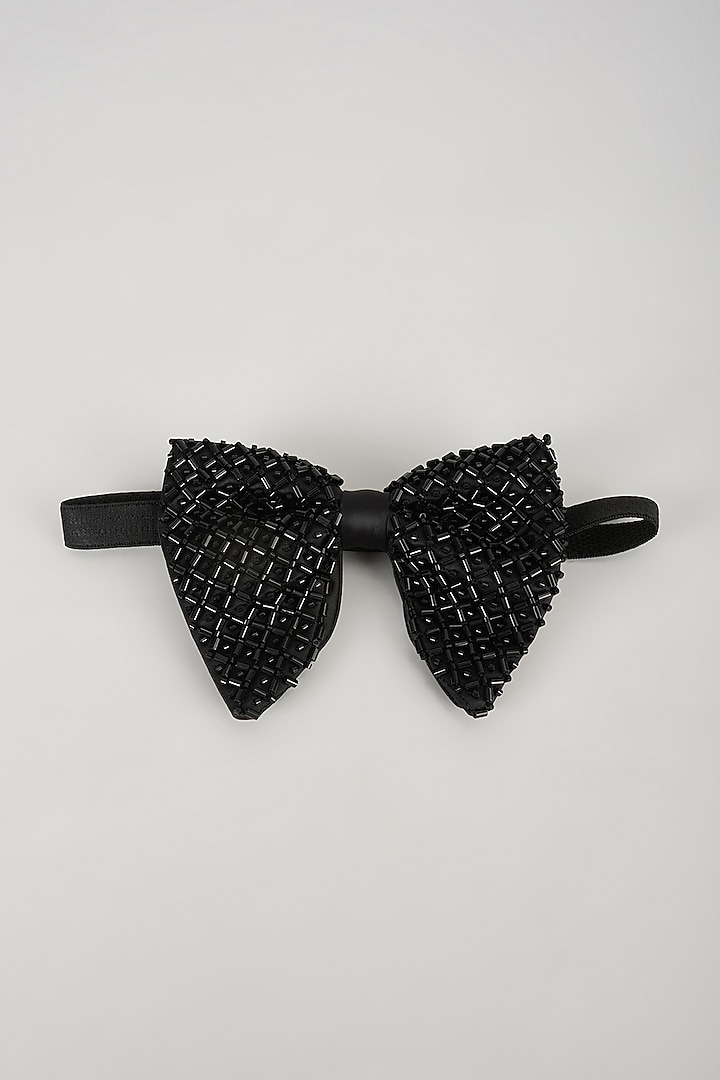 Black Satin Hand Embellished Bowtie by SALIL BHATIA at Pernia's Pop Up Shop