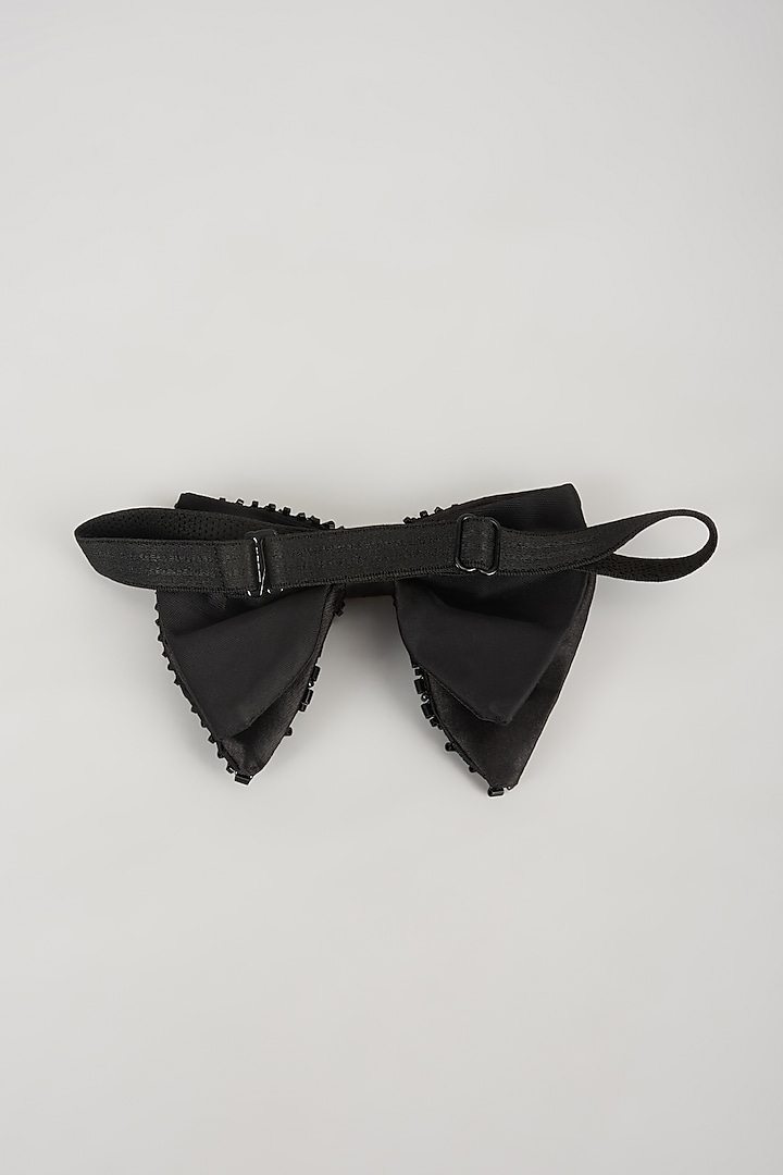 Black Satin Hand Embellished Bowtie by SALIL BHATIA at Pernia's Pop Up Shop