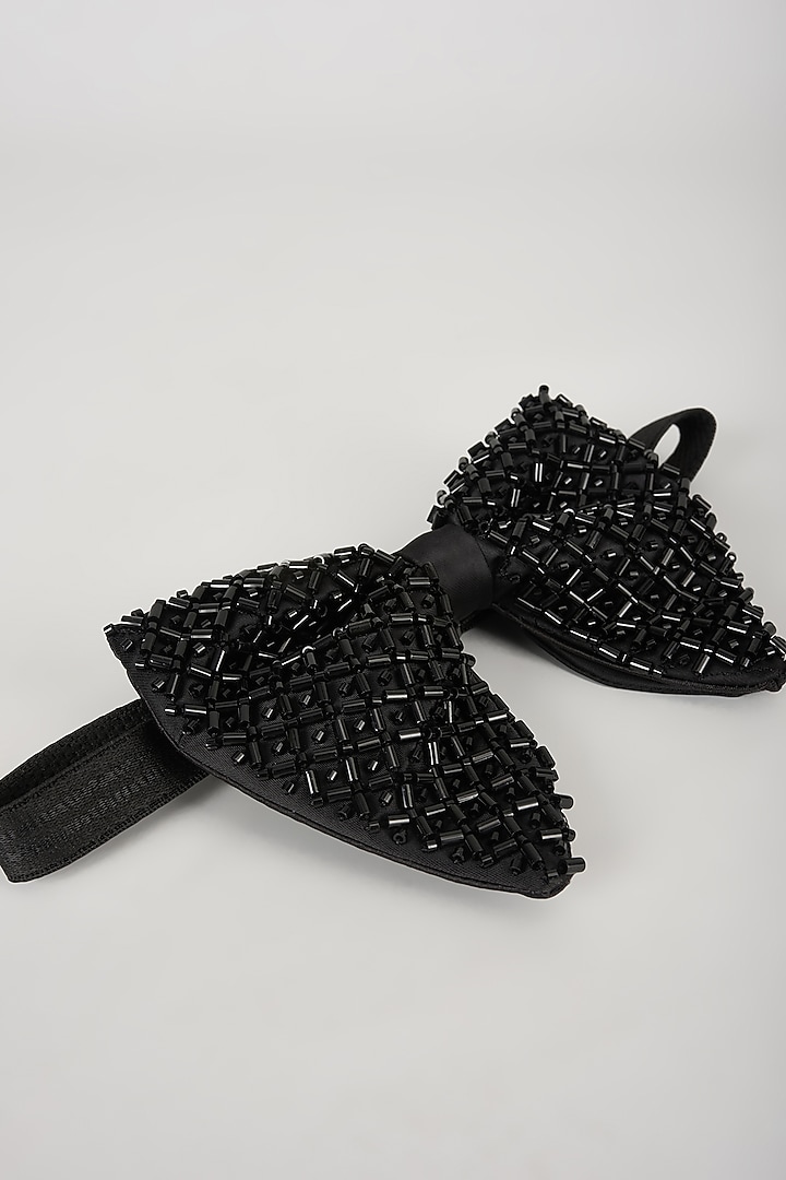 Black Satin Hand Embellished Bowtie by SALIL BHATIA at Pernia's Pop Up Shop