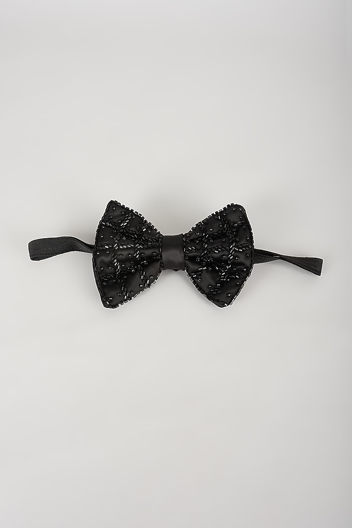 Black Satin Hand Embellished Bowtie by SALIL BHATIA at Pernia's Pop Up Shop